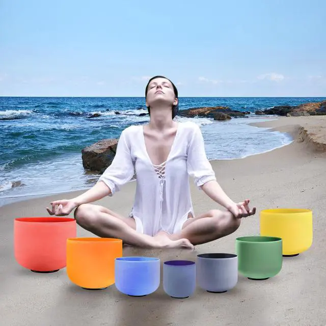 Alt view image 6 of 7 - 432Hz 7-12 Inch Colored Crystal Singing Bowl Set of 7 | Frosted Quartz Sound Bowls for Sound Bath, Meditation, Yoga, Sound Therapy, Chakra Balancing & Reiki