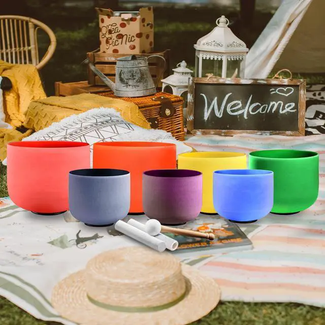 Alt view image 7 of 7 - 432Hz 7-12 Inch Colored Crystal Singing Bowl Set of 7 | Frosted Quartz Sound Bowls for Sound Bath, Meditation, Yoga, Sound Therapy, Chakra Balancing & Reiki