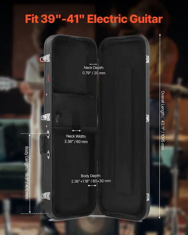 Alt view image 2 of 7 - Electric Guitar Hard Case, 43.11 in Rectangular Guitar Hard Case, With Lock Latch Keys Handle, PVC Padding Soft Lining Water-Resistant Hard Shell Guitar Cases, for 39 in Electric Guitars, Black