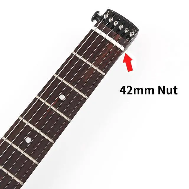 Alt view image 6 of 7 - Travel Guitar Electric, Headless Guitar 6 Strings One-piece Canada Maple Neck Through Body Design Brass Fix Bridge with Gigbag