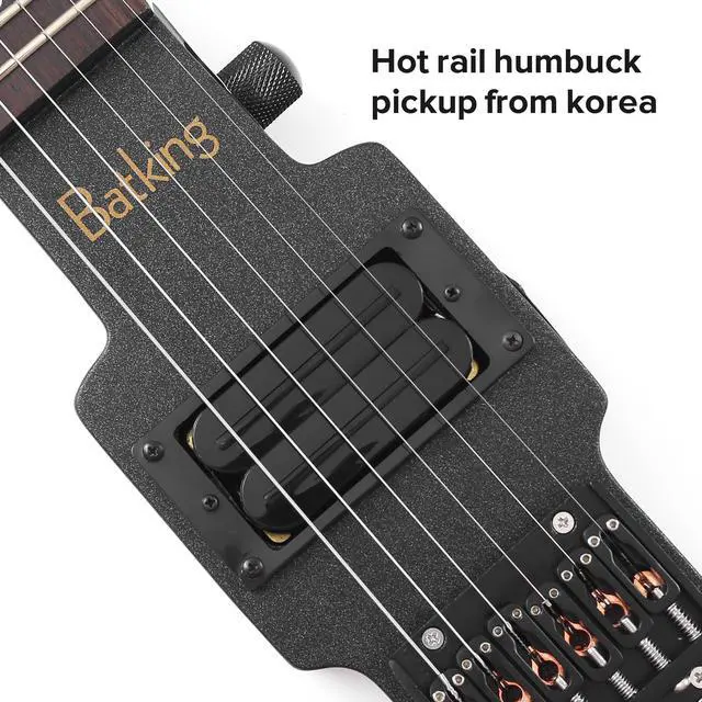 Alt view image 7 of 7 - Travel Guitar Electric, Headless Guitar 6 Strings One-piece Canada Maple Neck Through Body Design Brass Fix Bridge with Gigbag
