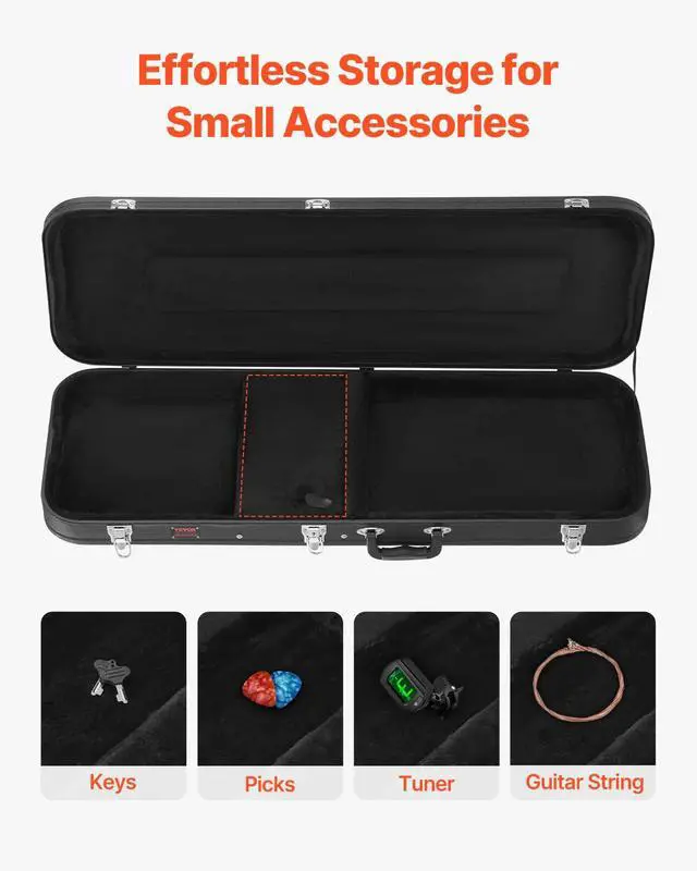 Alt view image 6 of 7 - Electric Guitar Hard Case, 43.11 in Rectangular Guitar Hard Case, With Lock Latch Keys Handle, PVC Padding Soft Lining Water-Resistant Hard Shell Guitar Cases, for 39 in Electric Guitars, Black