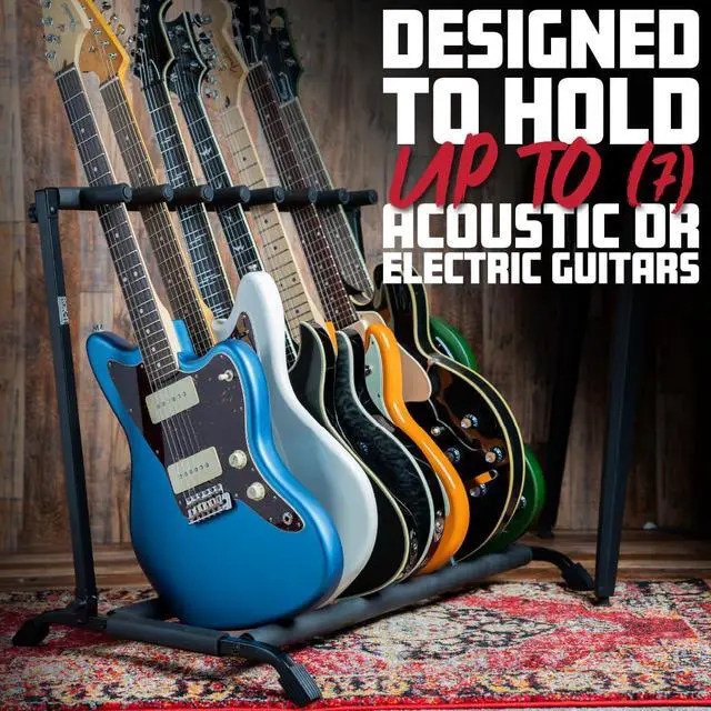 Alt view image 2 of 7 - Gator Rok-It Frameworks Folding 7 Guitar Rack Stand (RI-GTR-RACK7) | Fits up to 7 Acoustic, Electric, or Bass Guitars with padded supports and a folding rack that travels and stores easily