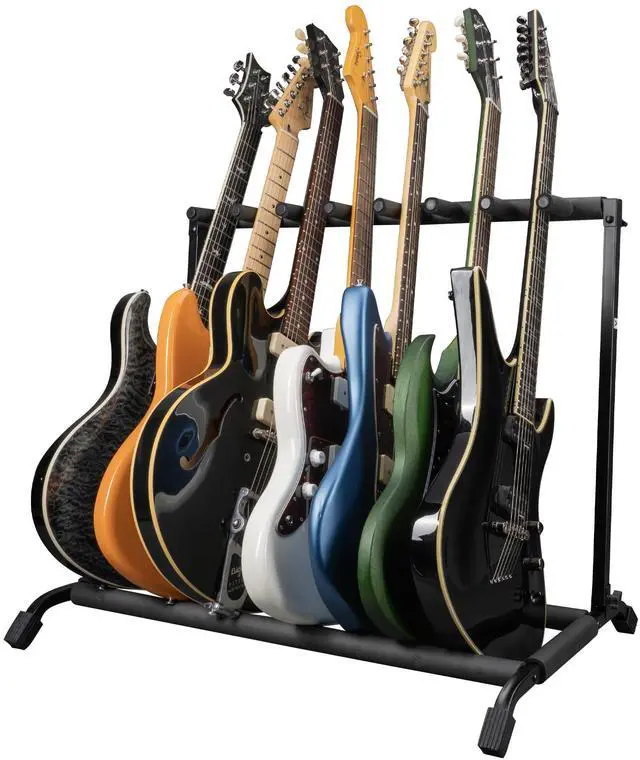 Main image of Gator Rok-It Frameworks Folding 7 Guitar Rack Stand (RI-GTR-RACK7) | Fits up to 7 Acoustic, Electric, or Bass Guitars with padded supports and a folding rack that travels and stores easily