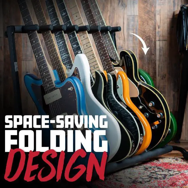 Alt view image 5 of 7 - Gator Rok-It Frameworks Folding 7 Guitar Rack Stand (RI-GTR-RACK7) | Fits up to 7 Acoustic, Electric, or Bass Guitars with padded supports and a folding rack that travels and stores easily
