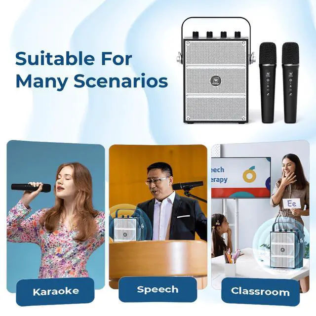 Alt view image 7 of 7 - 100W Powerful Voice Amplifier with 2 Wireless Microphones S99 | Big Pro Sound Portable Speaker with Microphone, Bluetooth Speaker PA System Karaoke Machine Support BT/USB/TF Card/Aux/Guitar