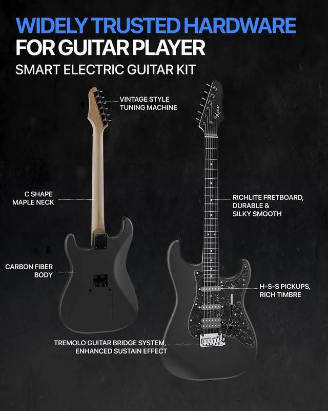 Alt view image 6 of 7 - ENYA 39" Smart Beginner Electric Guitar Kit with Built-in 4 Effects | Carbon Fiber Body, USB-C Recording, with Gig Bag & AMP, Headphone Output, App Control, for Silent Practice & Travel, Black
