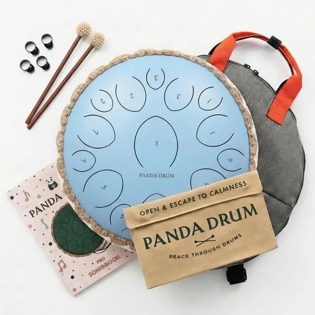 Main image of Pro (Blue) | Steel Tongue Handpan with Music Book, Mallets, Carrying Bag & Finger Picks | 15 inch, 432 Hz | Rain Drum for Inside & Outside | Calming Musical Instrument for Adults & Kids