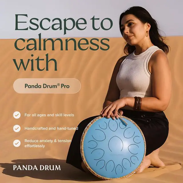 Alt view image 2 of 7 - Pro (Blue) | Steel Tongue Handpan with Music Book, Mallets, Carrying Bag & Finger Picks | 15 inch, 432 Hz | Rain Drum for Inside & Outside | Calming Musical Instrument for Adults & Kids