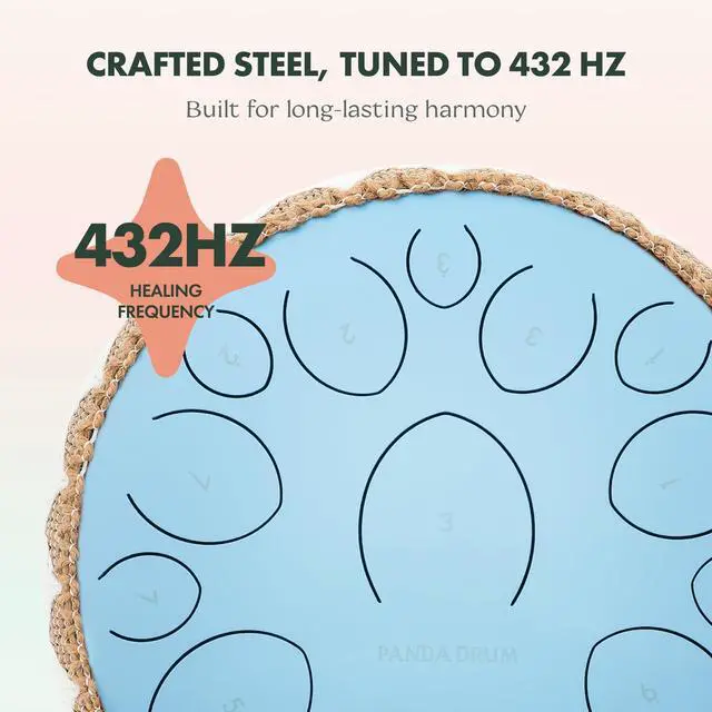 Alt view image 4 of 7 - Pro (Blue) | Steel Tongue Handpan with Music Book, Mallets, Carrying Bag & Finger Picks | 15 inch, 432 Hz | Rain Drum for Inside & Outside | Calming Musical Instrument for Adults & Kids