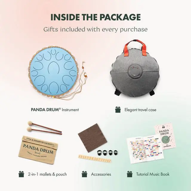 Alt view image 6 of 7 - Pro (Blue) | Steel Tongue Handpan with Music Book, Mallets, Carrying Bag & Finger Picks | 15 inch, 432 Hz | Rain Drum for Inside & Outside | Calming Musical Instrument for Adults & Kids