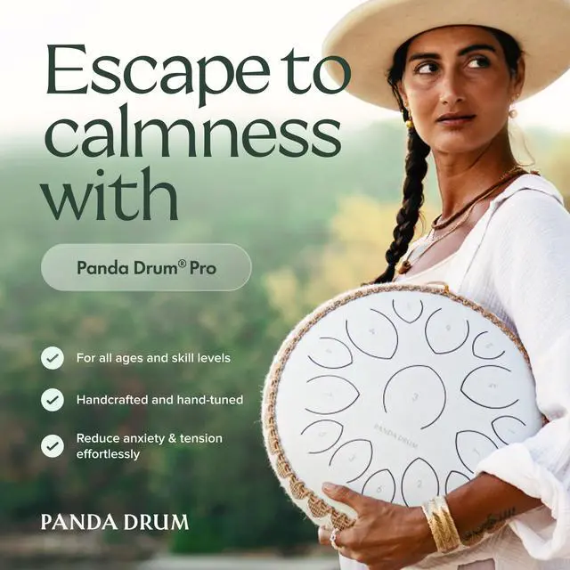 Alt view image 2 of 7 - Pro (White) | Steel Tongue Handpan with Music Book, Mallets, Carrying Bag & Finger Picks | 15 inch, 432 Hz | Rain Drum for Inside & Outside | Calming Musical Instrument for Adults & Kids