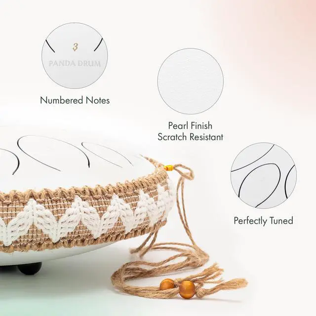 Alt view image 3 of 7 - Pro (White) | Steel Tongue Handpan with Music Book, Mallets, Carrying Bag & Finger Picks | 15 inch, 432 Hz | Rain Drum for Inside & Outside | Calming Musical Instrument for Adults & Kids