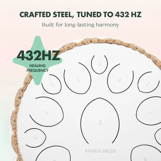 Alt view image 4 of 7 - Pro (White) | Steel Tongue Handpan with Music Book, Mallets, Carrying Bag & Finger Picks | 15 inch, 432 Hz | Rain Drum for Inside & Outside | Calming Musical Instrument for Adults & Kids