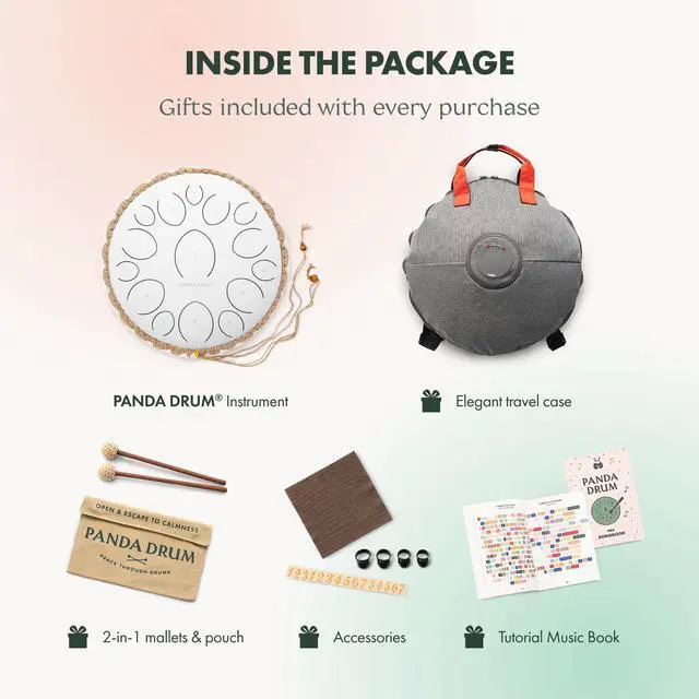 Alt view image 6 of 7 - Pro (White) | Steel Tongue Handpan with Music Book, Mallets, Carrying Bag & Finger Picks | 15 inch, 432 Hz | Rain Drum for Inside & Outside | Calming Musical Instrument for Adults & Kids