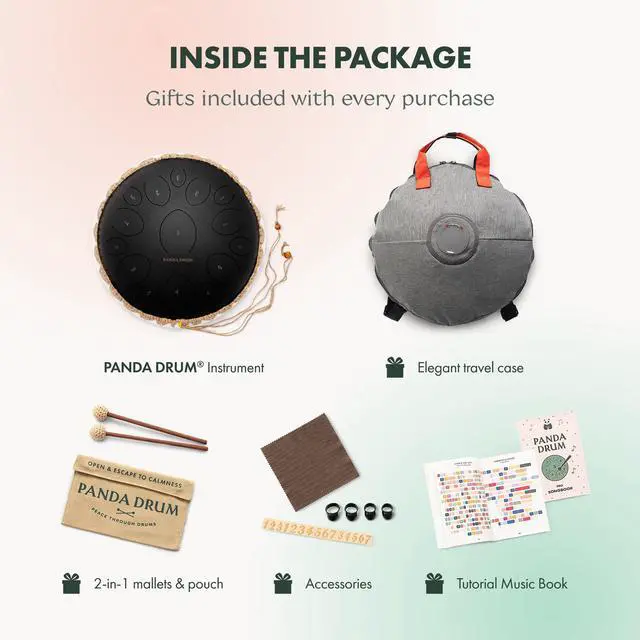 Alt view image 6 of 7 - Pro (Black) | Steel Tongue Handpan with Music Book, Mallets, Carrying Bag & Finger Picks | 15 inch, 432 Hz | Rain Drum for Inside & Outside | Calming Musical Instrument for Adults & Kids