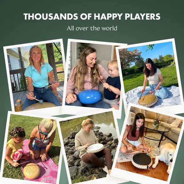 Alt view image 7 of 7 - Pro (White) | Steel Tongue Handpan with Music Book, Mallets, Carrying Bag & Finger Picks | 15 inch, 432 Hz | Rain Drum for Inside & Outside | Calming Musical Instrument for Adults & Kids