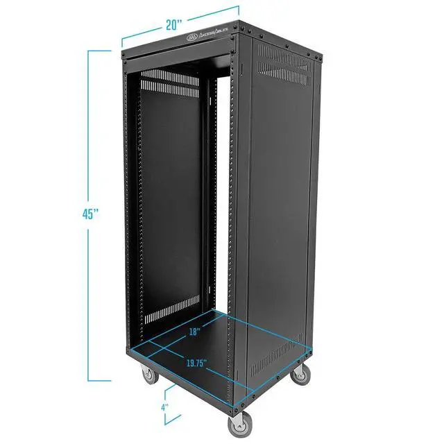 Alt view image 6 of 7 - AxcessAbles 22U 19-Inch Rolling IT Server Rack 550LB Heavy Duty Open Frame with Removable Side Panels Large 3-Inch Locking Casters for Servers Networking and Rackmount Gear Includes 5mm and 6mm Screws