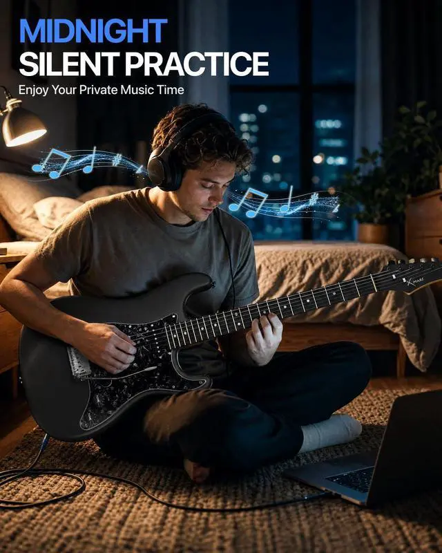 Alt view image 4 of 7 - ENYA 39" Smart Beginner Electric Guitar Kit with Built-in 4 Effects | Carbon Fiber Body, USB-C Recording, with Gig Bag & AMP, Headphone Output, App Control, for Silent Practice & Travel, Black