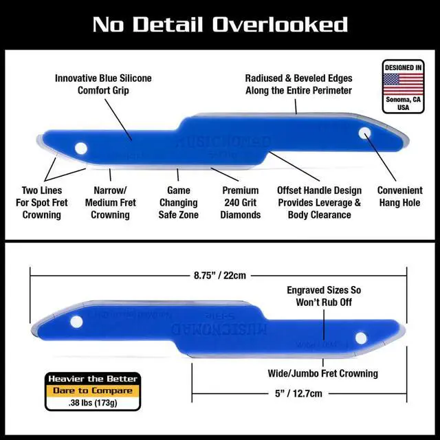 Alt view image 4 of 7 - 11 pc. Guitar Fret Leveling Kit, Luthier & Tech Fret Level Beam, Crowning File & Polish Set (MN872)