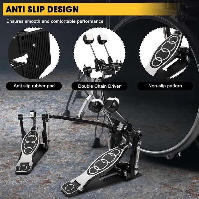 Alt view image 2 of 7 - Double Bass Pedal, Double Chain Double Bass Drum Pedals, Double Kick Drum Pedal with Patch Suit for Kick Drum (2026)