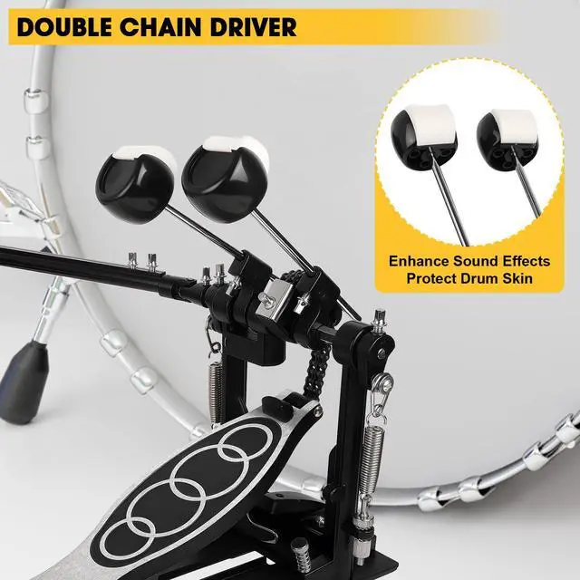Alt view image 3 of 7 - Double Bass Pedal, Double Chain Double Bass Drum Pedals, Double Kick Drum Pedal with Patch Suit for Kick Drum (2026)
