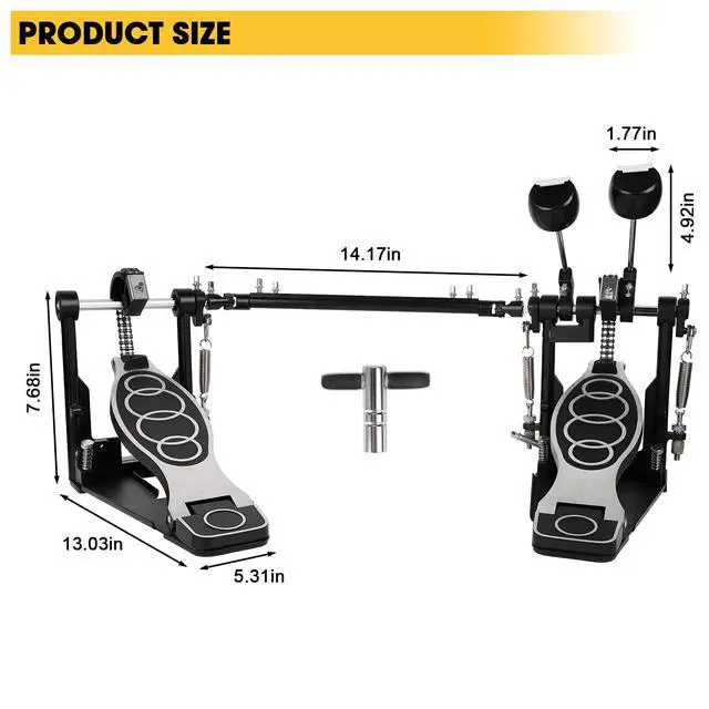 Alt view image 5 of 7 - Double Bass Pedal, Double Chain Double Bass Drum Pedals, Double Kick Drum Pedal with Patch Suit for Kick Drum (2026)