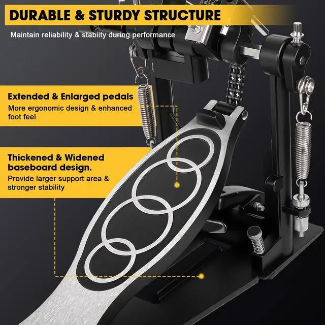 Alt view image 6 of 7 - Double Bass Pedal, Double Chain Double Bass Drum Pedals, Double Kick Drum Pedal with Patch Suit for Kick Drum (2026)