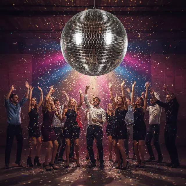 Main image of 16inch Large Mirror Disco Ball - Hanging Big Disco Ball for Party Decorations, DJ Clubs, Weddings, Bars, Holiday Events, and Stage Decor with 15pcs Replacement Mirrors