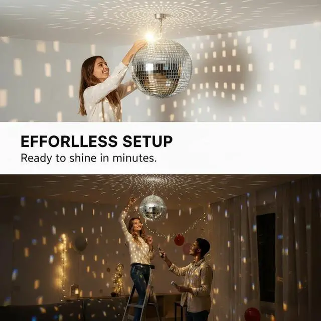 Alt view image 4 of 7 - 16inch Large Mirror Disco Ball - Hanging Big Disco Ball for Party Decorations, DJ Clubs, Weddings, Bars, Holiday Events, and Stage Decor with 15pcs Replacement Mirrors