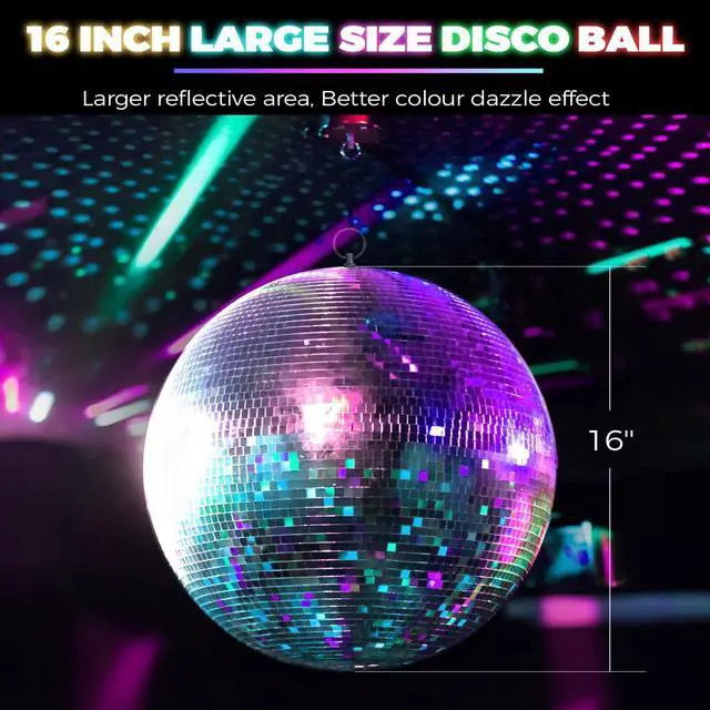 Alt view image 5 of 7 - 16inch Large Mirror Disco Ball - Hanging Big Disco Ball for Party Decorations, DJ Clubs, Weddings, Bars, Holiday Events, and Stage Decor with 15pcs Replacement Mirrors