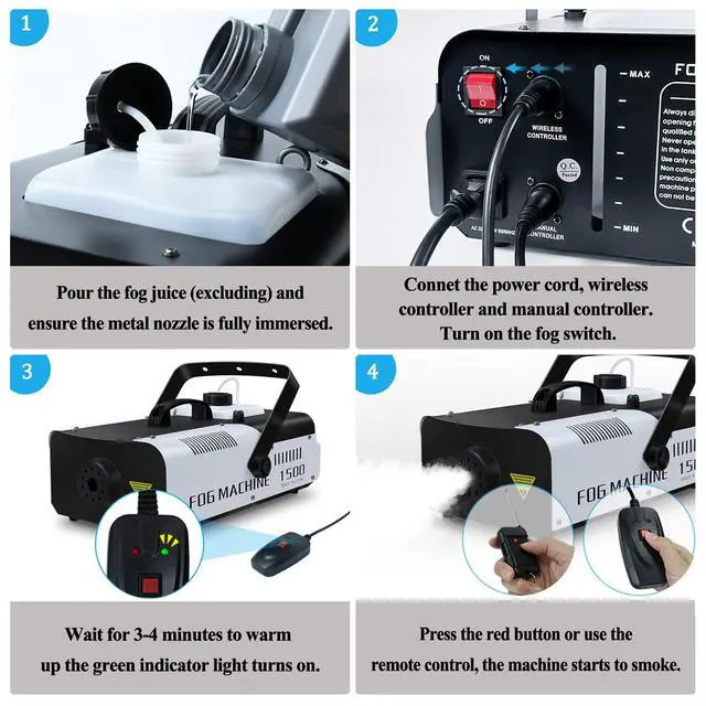 Alt view image 6 of 6 - Fog Machine 1500 Watt and 16000 CFM Fog with with 2 Sets of Controllers, Professional Smoke Machine for DJ Stage Halloween Party Wedding Christmas