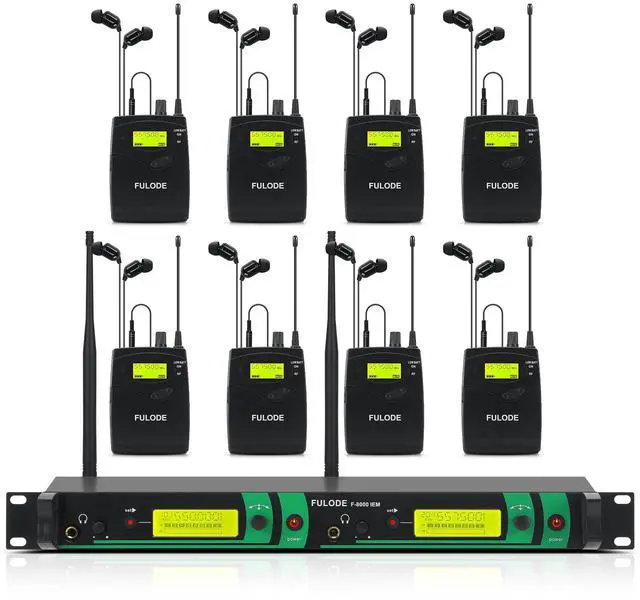 Main image of IEM UHF Wireless in Ear Monitor System 2 Channel 8 Bodypacks Monitoring with in Earphone, 2x40 UHF Frequencies, for Stage, Studio and Church, 330Ft Range (8 Bodypack)