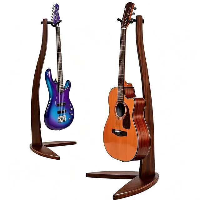 Main image of Guitar Bass Hanger Stand, Solid Wood Bow Holder Mermaid Shaped for Display and Storage, 42 inches Height Anti-scratched and Anti-bump, Deorate Studios, Living room and Stage (Black Walnut, 1)