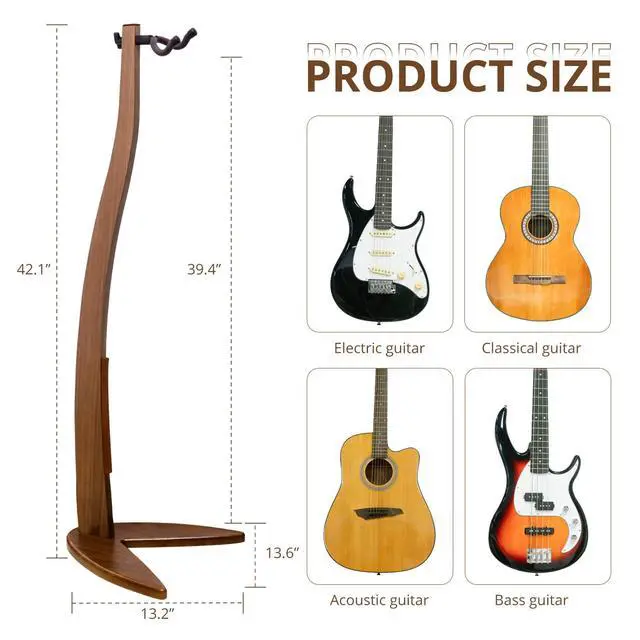 Alt view image 3 of 7 - Guitar Bass Hanger Stand, Solid Wood Bow Holder Mermaid Shaped for Display and Storage, 42 inches Height Anti-scratched and Anti-bump, Deorate Studios, Living room and Stage (Black Walnut, 1)