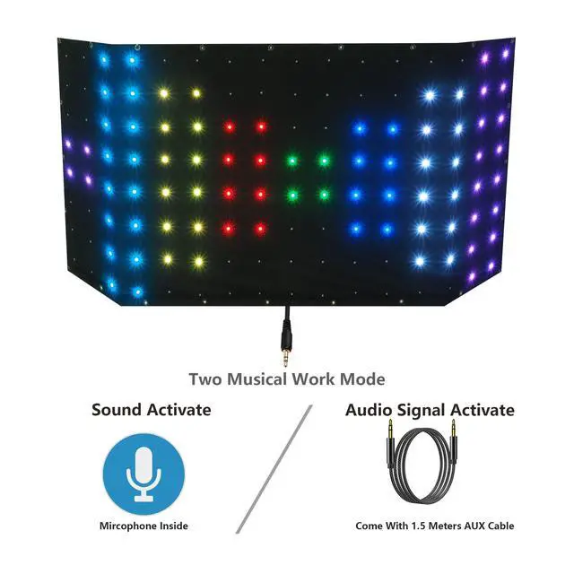 Alt view image 4 of 6 - DJ Stage Light Pro 3.3x6.9ft LED Motion Drape Facade - Sound-Activated Rhythm Lights with Remote, 80+ Music Programs & 70 Motion Effects for DJ Booths, Stages, Weddings