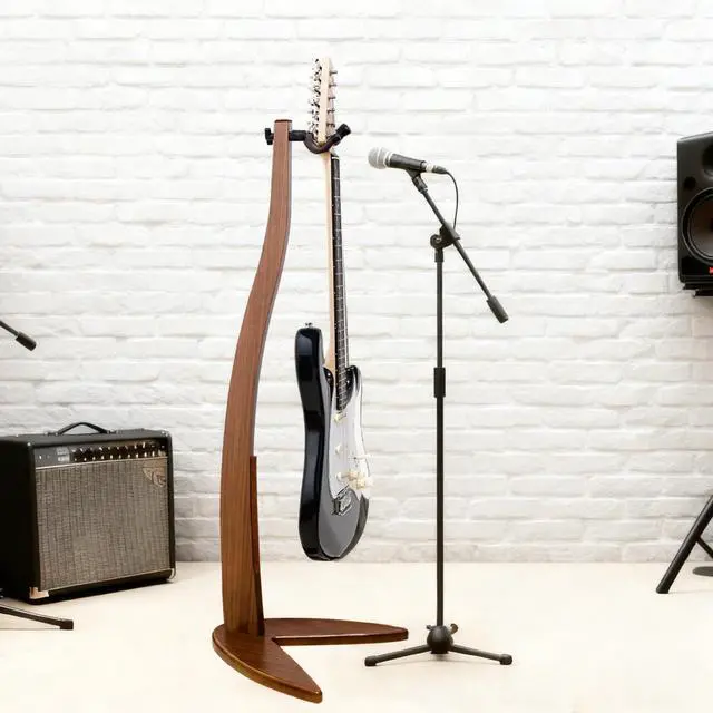 Alt view image 7 of 7 - Guitar Bass Hanger Stand, Solid Wood Bow Holder Mermaid Shaped for Display and Storage, 42 inches Height Anti-scratched and Anti-bump, Deorate Studios, Living room and Stage (Black Walnut, 1)