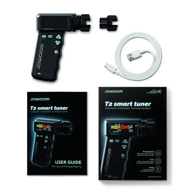 Alt view image 2 of 7 - T2 Smart Automatic Guitar & Ukulele Tuner | Fast Acoustic Guitars Auto-Tuner With 180RPM Electric String Winder | Safe & Professional Grade Tuner For Ukuleles | USB Rechargeable Battery | Black