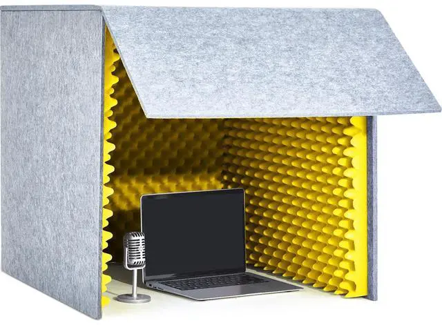 Main image of 28 x 28 x 28 Inch Desktop Soundproof Cover Portable Vocal Recording Booth Vocal Absorbing Shield Microphone Isolation Booth Cube for Sound Clearer Home Music Studio Podcast Recording Yellow