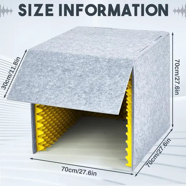 Alt view image 2 of 6 - 28 x 28 x 28 Inch Desktop Soundproof Cover Portable Vocal Recording Booth Vocal Absorbing Shield Microphone Isolation Booth Cube for Sound Clearer Home Music Studio Podcast Recording Yellow