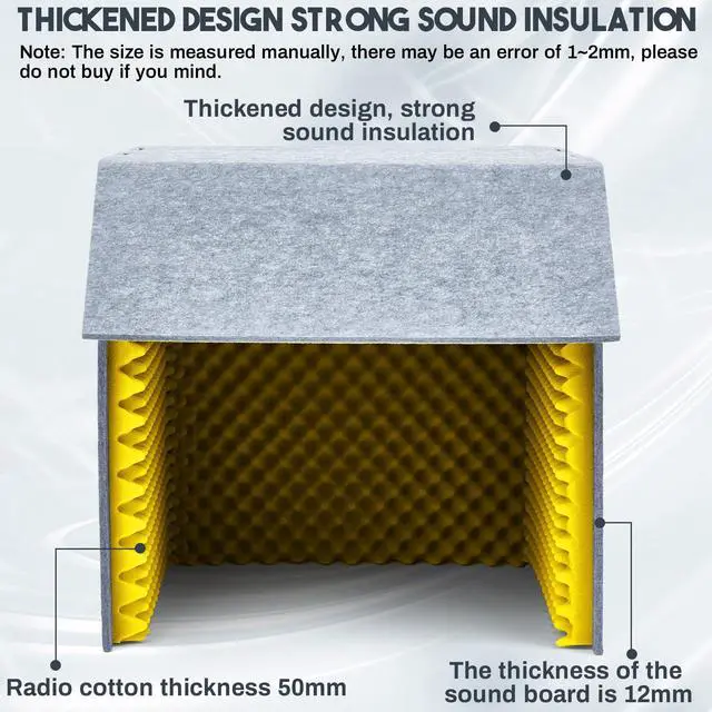 Alt view image 3 of 6 - 28 x 28 x 28 Inch Desktop Soundproof Cover Portable Vocal Recording Booth Vocal Absorbing Shield Microphone Isolation Booth Cube for Sound Clearer Home Music Studio Podcast Recording Yellow