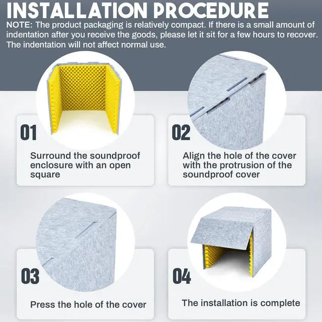 Alt view image 4 of 6 - 28 x 28 x 28 Inch Desktop Soundproof Cover Portable Vocal Recording Booth Vocal Absorbing Shield Microphone Isolation Booth Cube for Sound Clearer Home Music Studio Podcast Recording Yellow