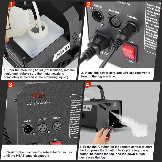 Alt view image 4 of 7 - 600W 1000CFM Haze Machine for Stage & DJ | Remote DMX512 Control, Adjustable Outlet, 2L Tank. For Wedding, Club, Halloween, Christmas, Party Beam Effects