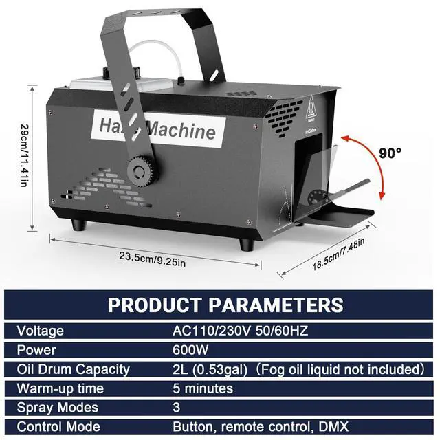 Alt view image 5 of 7 - 600W 1000CFM Haze Machine for Stage & DJ | Remote DMX512 Control, Adjustable Outlet, 2L Tank. For Wedding, Club, Halloween, Christmas, Party Beam Effects