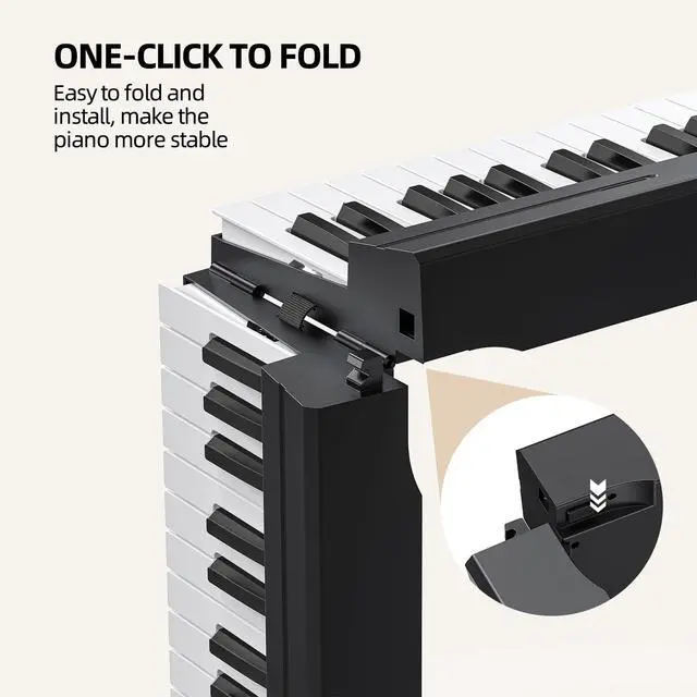 Alt view image 2 of 7 - FP-10 Portable Piano Keyboard for Beginners 88 Keys Folding Digital Piano with Sustain Pedal Foldable Electric Piano Keyboard with Semi Weighted Wood Grain Key Suitable for Midi Bluetooth