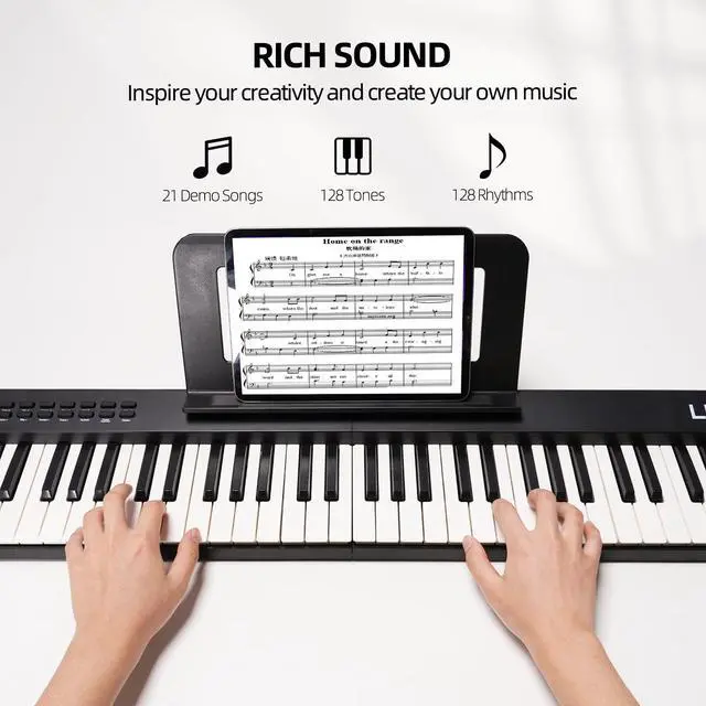 Alt view image 4 of 7 - FP-10 Portable Piano Keyboard for Beginners 88 Keys Folding Digital Piano with Sustain Pedal Foldable Electric Piano Keyboard with Semi Weighted Wood Grain Key Suitable for Midi Bluetooth