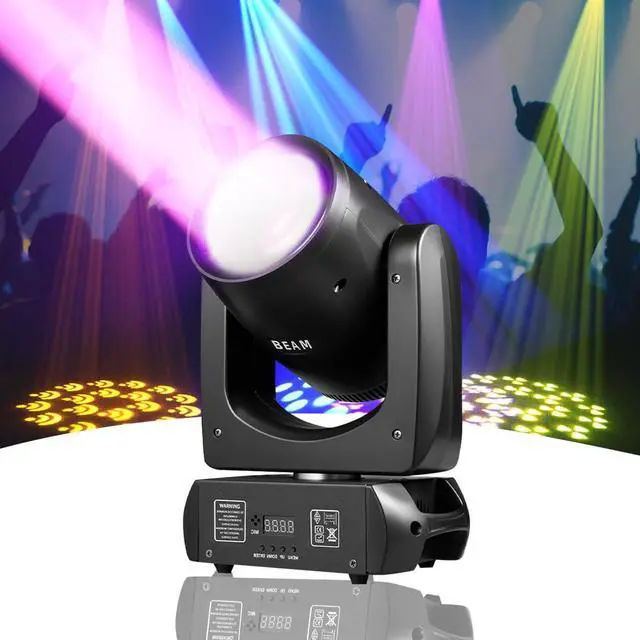 Alt view image 2 of 7 - 160W Moving Head Beam Light, DMX DJ Stage Light | 18-Facet Prism, 12 Gobos & 15 Colors, Sound Activated LED Beam Effect for Clubs, Bars, Parties and Stage Shows, 2 Pcs