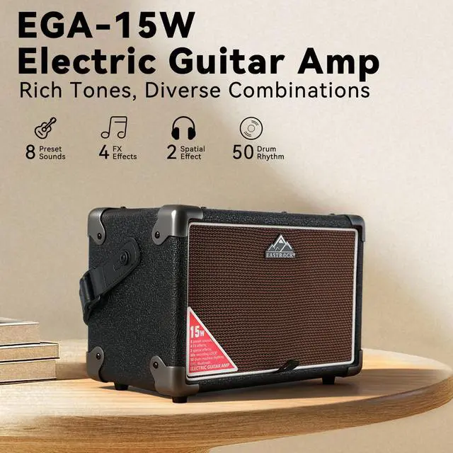 Alt view image 2 of 7 - 15W Electric Guitar Amp, EGA-15W Portable Guitar Amplifier with Bluetooth, Built-in Looper & Drum Machine Speaker, AUX/OTG/Headphone, 8 Voices, FX Effects-Black