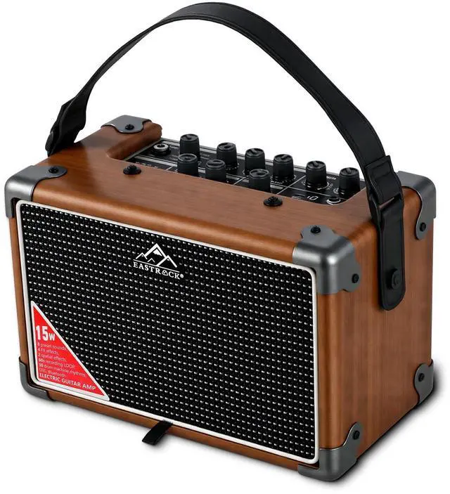 Main image of 15W Electric Guitar Amp, EGA-15W Portable Guitar Amplifier with Bluetooth, Built-in Looper & Drum Machine Speaker, AUX/OTG/Headphone, 8 Voices, FX Effects-Wood