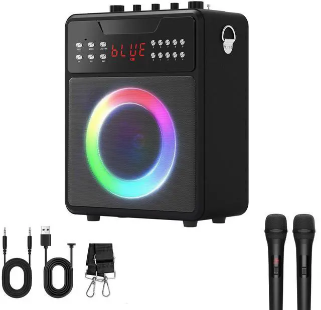 Main image of Karaoke Machine with 2 Wireless Microphones, Portable Bluetooth Karaoke Speaker for Party/Meeting, Supports for Remote Control TWS USB FM REC AUX in TF Card